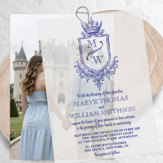 Mediaeval Royal Crest Monogram Wedding Overlay Vellum Invitations