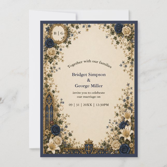 Mediaeval Royal Gothic Monogram Crest Wedding Invitation (Front)