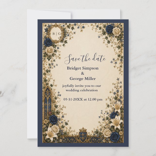 Mediaeval Royal Gothic Monogram Crest Wedding Invitation (Front)