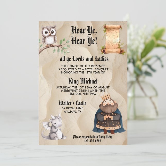 Mediaeval Royal King Renaissance Birthday Invitation (Standing Front)