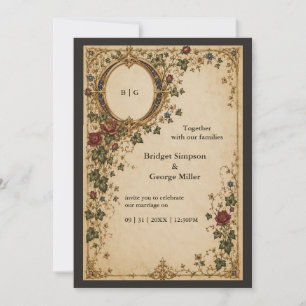 Mediaeval Royal Monogram Botanical Floral Wedding Invitation