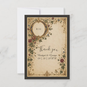 Mediaeval Royal Monogram Botanical Floral Wedding Thank You Card