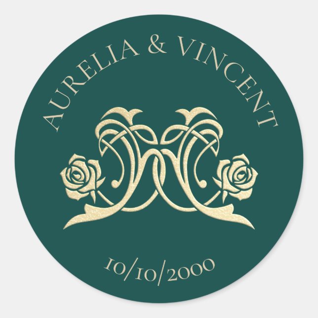 Mediaeval Royal Roses Wedding Classic Round Sticker (Front)