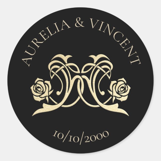 Mediaeval Royal Roses Wedding Classic Round Sticker (Front)