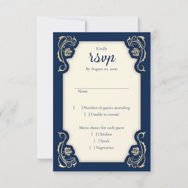 Mediaeval Royal Roses Wedding RSVP Card (Front)