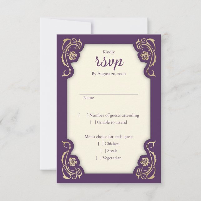 Mediaeval Royal Roses Wedding RSVP Card (Front)
