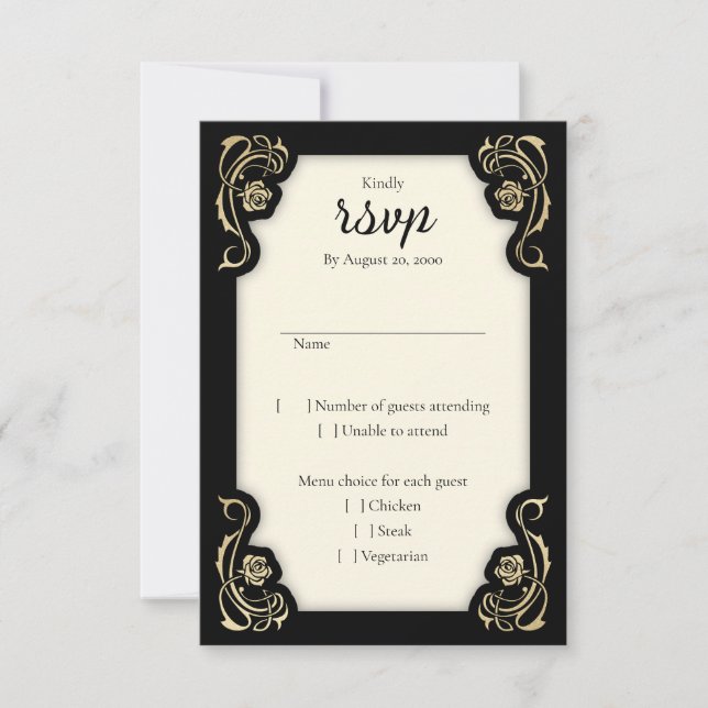 Mediaeval Royal Roses Wedding RSVP Card (Front)