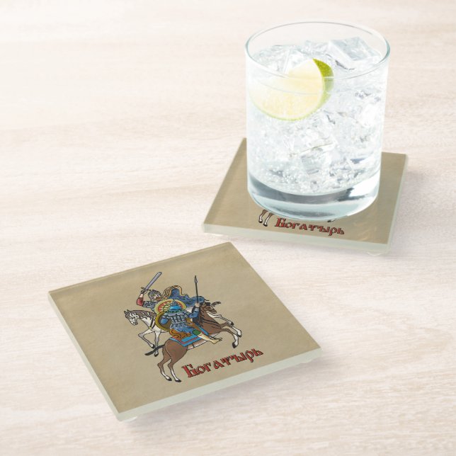 Mediaeval Russian Bogatyr Glass Coaster (Angled)