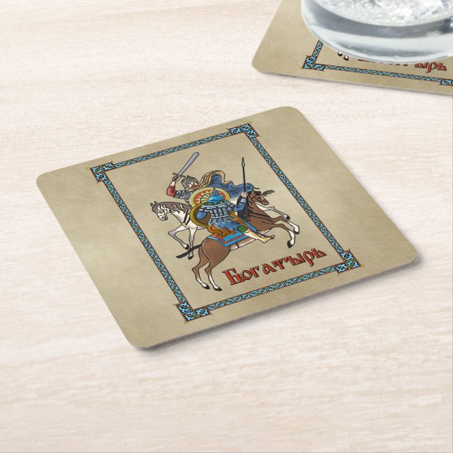 Mediaeval Russian Bogatyr Square Paper Coaster (Angled)