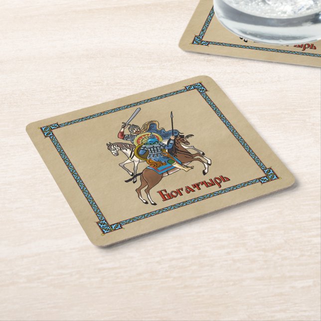 Mediaeval Russian Bogatyr Square Paper Coaster (Angled)