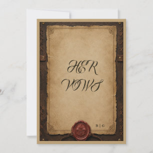 Mediaeval Rustic Leather Wax Seal Wedding her vows Invitation