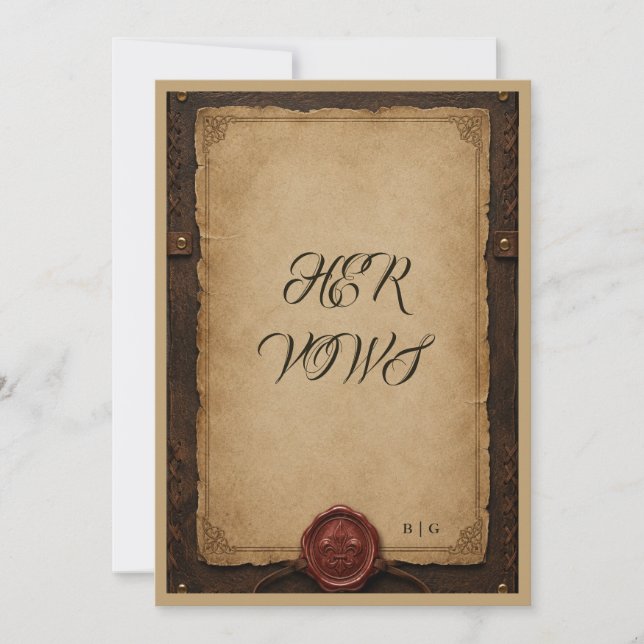 Mediaeval Rustic Leather Wax Seal Wedding her vows Invitation (Front)