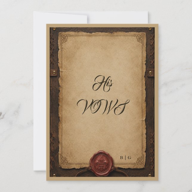 Mediaeval Rustic Leather Wax Seal Wedding his vows Invitation (Front)