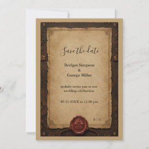 Mediaeval Rustic Leather Wax Seal Wedding Invitation