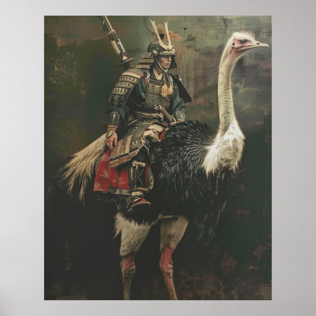 Mediaeval Samurai Riding Ostrich Poster (Front)