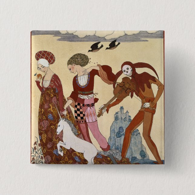 Mediaeval Scene by Georges Barbier 15 Cm Square Badge (Front)