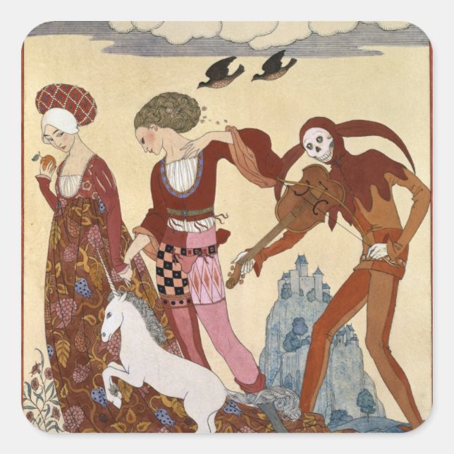 Mediaeval Scene by Georges Barbier Square Sticker (Front)