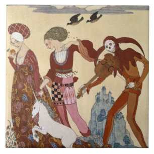 Mediaeval Scene by Georges Barbier Tile