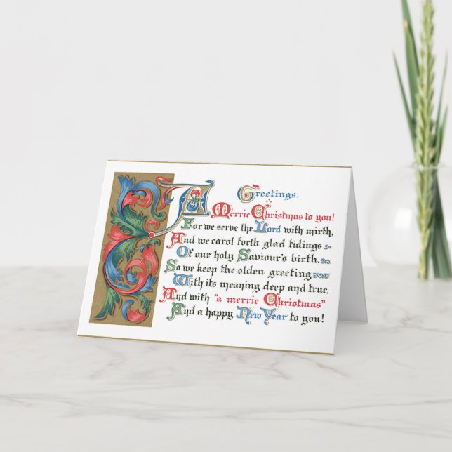 Mediaeval Scrolling Christmas Greetings Holiday Card (Front)