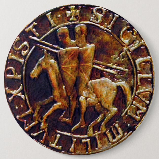 Mediaeval Seal of the Knights Templar 6 Cm Round Badge (Front)