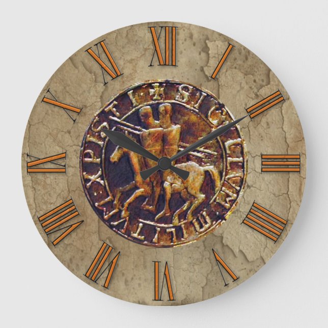Mediaeval Seal of the Knights Templar Large Clock (Front)