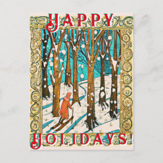 Mediaeval Skiing Winter Happy Holidays Postcard
