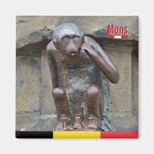 Mediaeval statue of monkey on Grand Place of Mons, Magnet