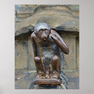 Mediaeval statue of monkey on Grand Place of Mons Poster