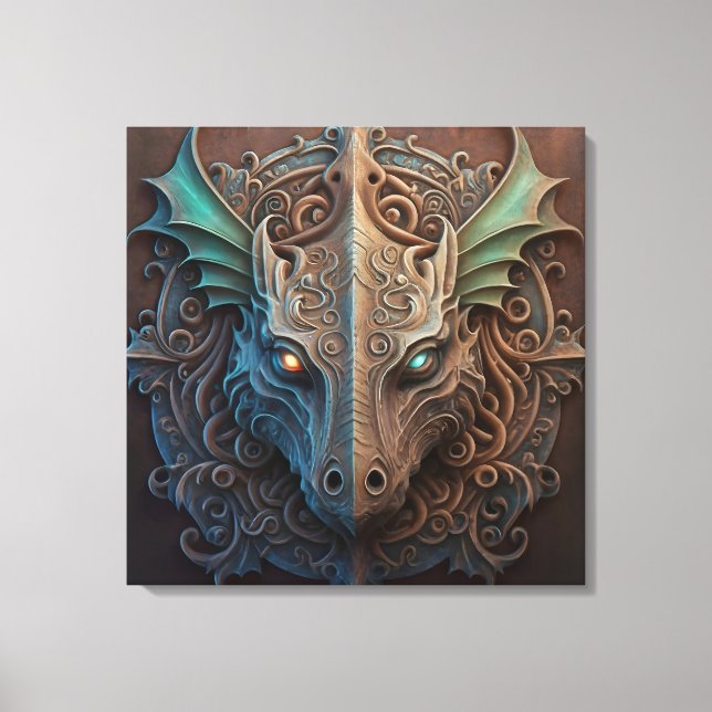 Mediaeval Stone Gargoyle Dragon Carving Canvas Print (Front)