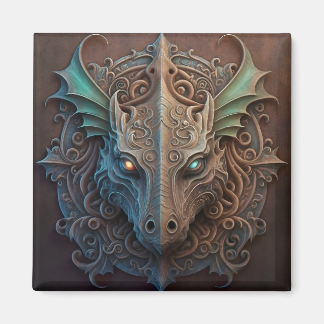 Mediaeval Stone Gargoyle Dragon Carving Magnet (Front)