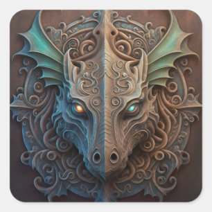 Mediaeval Stone Gargoyle Dragon Carving Square Sticker