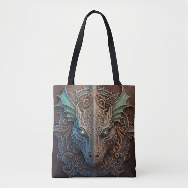 Mediaeval Stone Gargoyle Dragon Carving Tote Bag (Front)