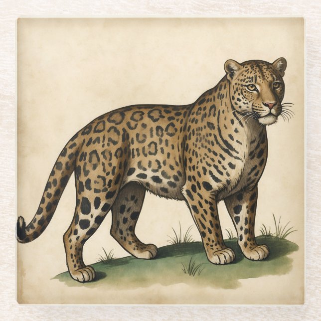 Mediaeval Strong Leopard Art Glass Coaster (Front)