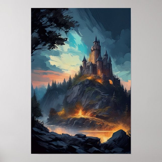 Mediaeval Stronghold in Setting Sun Poster (Front)