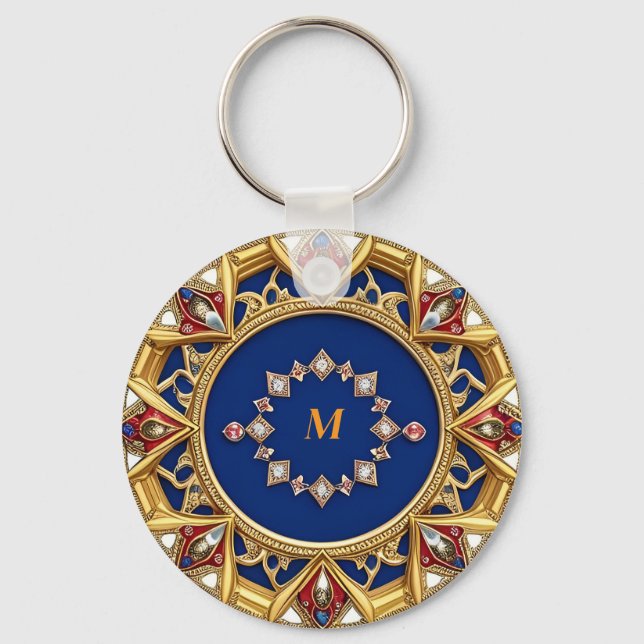 Mediaeval Style Artistic Golden Ornament Key Ring (Front)
