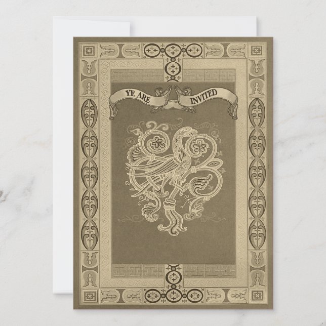 Mediaeval Style Celtic Patterns Wedding Invites (Front)
