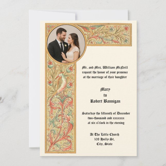 Mediaeval Style Photo Wedding Invitation (Front)
