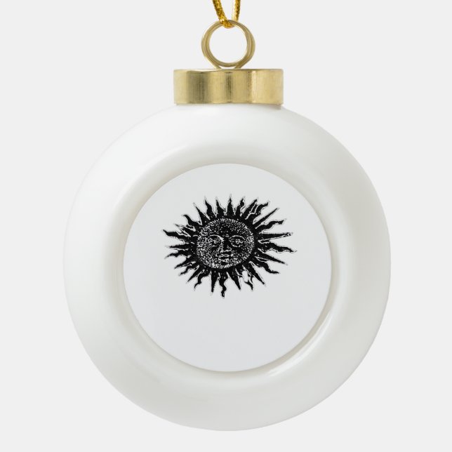 Mediaeval Sun Engraving - Whimsigoth Aesthetic - W Ceramic Ball Christmas Ornament (Front)