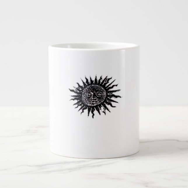 Mediaeval Sun Engraving - Whimsigoth Aesthetic - W Large Coffee Mug (Front)