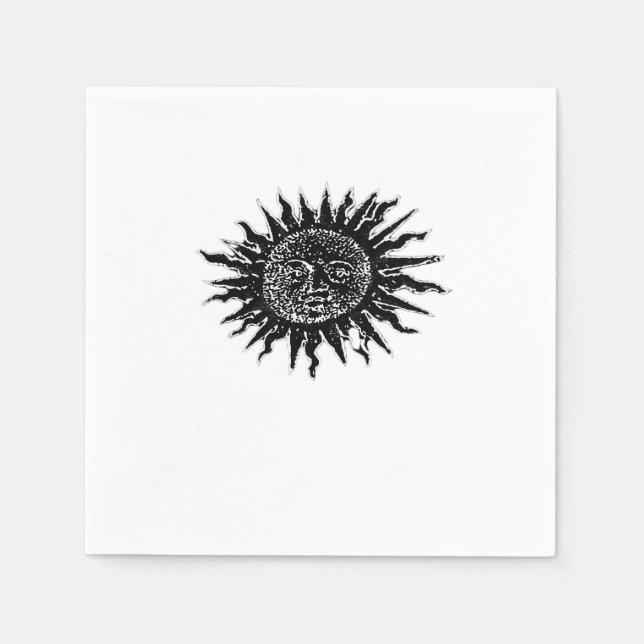 Mediaeval Sun Engraving - Whimsigoth Aesthetic - W Napkin (Front)