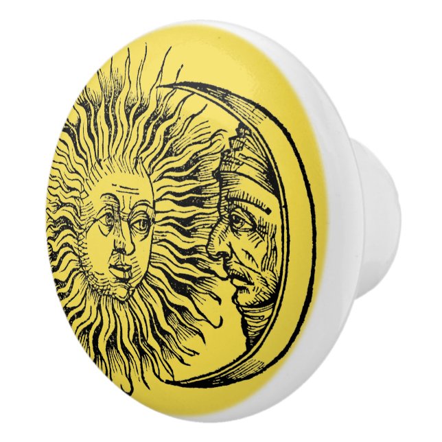 Mediaeval Sun & Moon Face Ceramic Knob (Right)