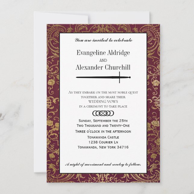 Mediaeval Sword Elegant Tabletop Gamer Wedding Invitation (Front)