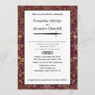 Mediaeval Sword Elegant Tabletop Gamer Wedding Invitation