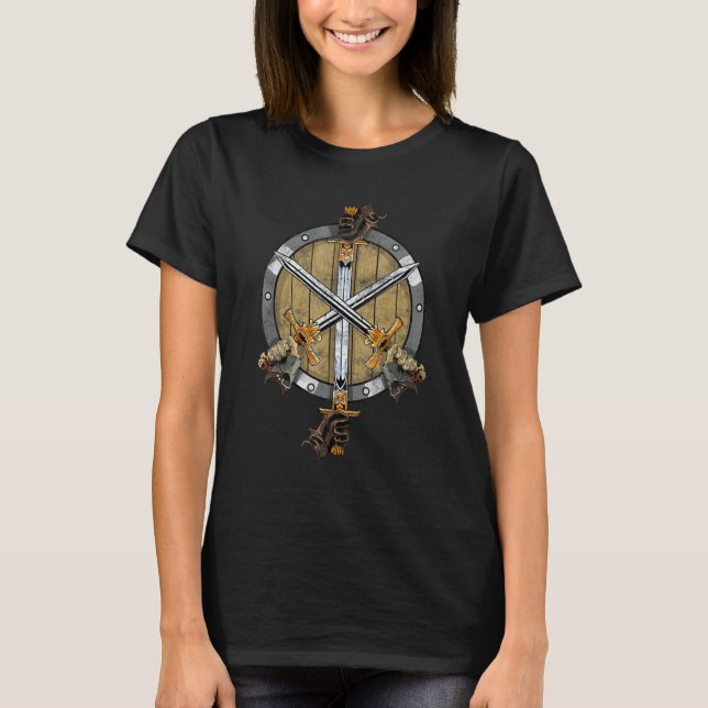 Mediaeval Swords Inspired Mediaeval Shields Relate T-Shirt (Front)