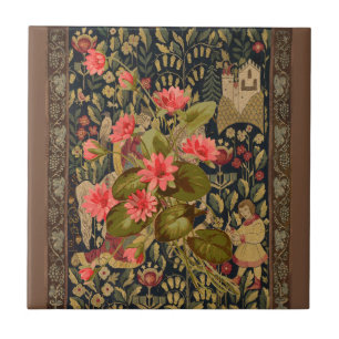 Mediaeval Tapestry with Vintage Botanical Art Tile