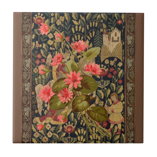 Mediaeval Tapestry with Vintage Botanical Art Tile (Front)