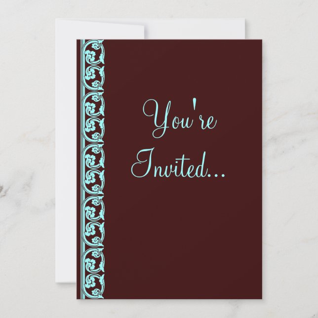 Mediaeval Teal on Chocolate Custom Invitation (Front)