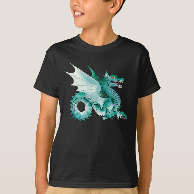 Mediaeval Teal Water Dragon T-Shirt (Front)
