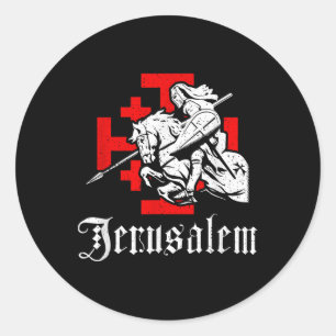 Mediaeval Templar Knight On War Horse Jerusalem Cr Classic Round Sticker