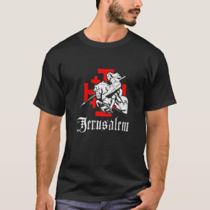 Mediaeval Templar Knight On War Horse Jerusalem Cr T-Shirt